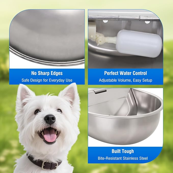 2 Pack 304 Stainless Steel Automatic Livestock Waterer with Float Valve & Drainage Hole– Animal Watering Bowl for Dog, Horse, Goat, Pig, Chicken, Easy-Clean Water Bowl for Outdoor Farm Use