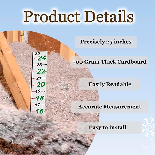 Attic Measuring Rulers - Attic Insulation R-Value Ruler,Thick Card Stock,25 inches,for Ceiling Insulators Insulation (100 per Pack)