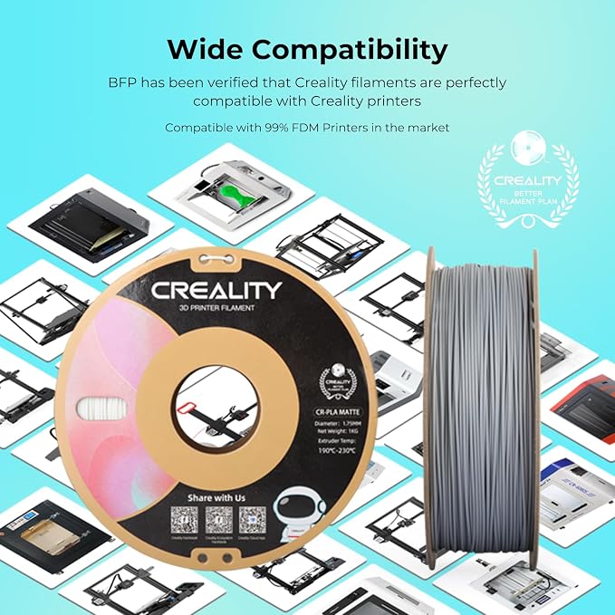Creality PLA Matte 3D Printer Filament 1.75mm, PLA Filament 1kg Spool (2.2lbs), Dimensional Accuracy +/- 0.02 mm, Fits for Most FDM 3D Printers (Matte Blue)