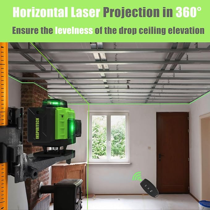 Laser Level 360 Self Leveling for Tiling Floor Wall Ceiling Construction, 4x360 Horizontal Vertical Cross Line Multi Surface Lazer Alignment, 4D Green Beam Laser Level for Picture Hanging