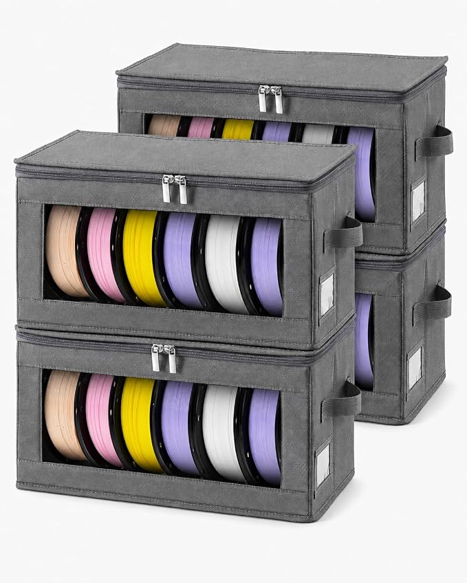 Filament Dry Storage Box, 4 Pack Large Capacity 3D Printer Filament Storage Containers, Reusable Organizer with Clear Viewing Window and Dual Zipper, Moisture-Resistant for PLA/ABS/PETG