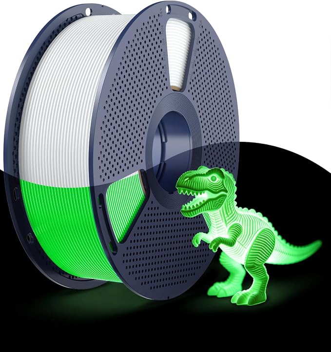 SUNLU Glow in the Dark PLA Filament 1.75mm, Luminous PLA 3D Printer Filament, Long-Lasting Brightness & High Toughness, 1kg Spool (2.2lbs), Fits Most FDM Printers, White PLA, Glow Green