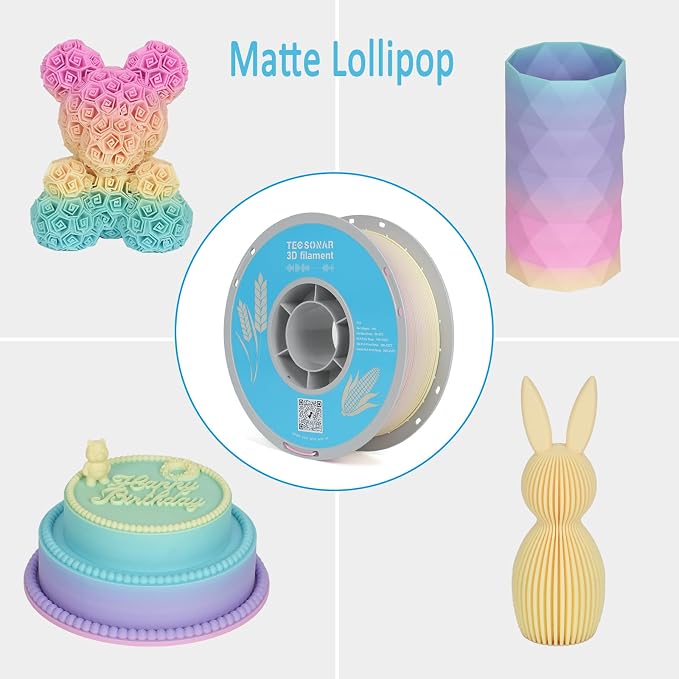 Matte Rainbow PLA 3D Printer Filament, 10 Rolls,1KG Spool(2.2lbs) 1.75mm 3D Printing Multicolor Gradient Filament Bundle for Most FDM 3D Printers,10 Different Matte Rainbow Colors