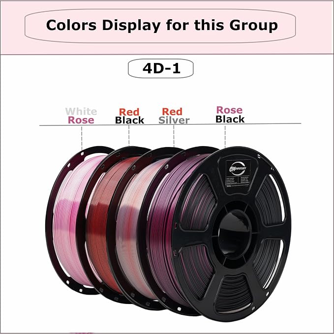 4KG Dual Color Silk Filament, Silk PLA 3D Printer Filament 1.75mm, 1KG Spool(2.2 lbs), 4 Pack, PLA Silk Dual Color,Shiny WhiteRose+RedBlack+RedSilver+ RoseBlack