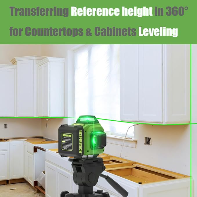 Laser Level 360 Self Leveling with Hard Case & Remote, 4x360 Rechargeable Green Line Laser for Framing Wall Ceiling Floor Tile