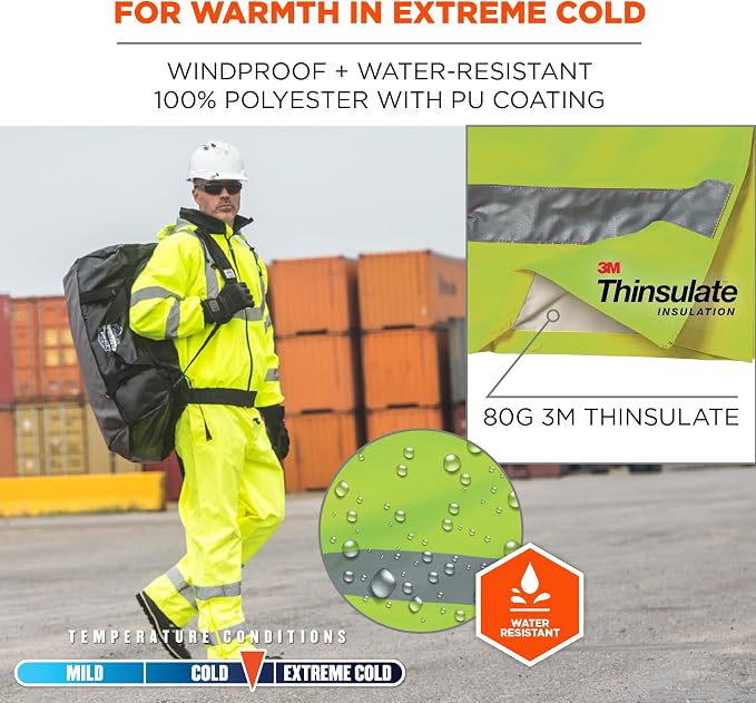 Ergodyne GloWear 8925 ANSI High Visibility Lime Reflective Thermal Safety Pants, 4XL