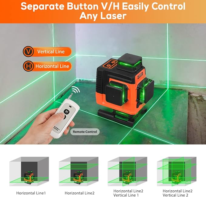Takamine 16 Lines Laser Level Self Leveling 4x360° 4D Green Cross Line for Construction/Picture Hanging, Remote Controller, Magnetic Stand and portable bag