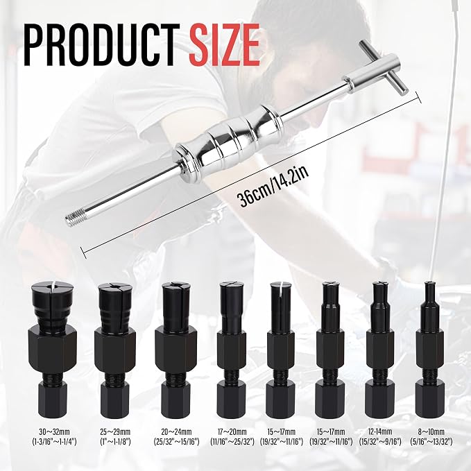 Motorcycle Blind Inner Bearing Puller Tool Kit, 8-32mm Collets Internal Bearing Removal Tool with Slide Hammer, 9 pcs Inner Bearing Extractor Kit