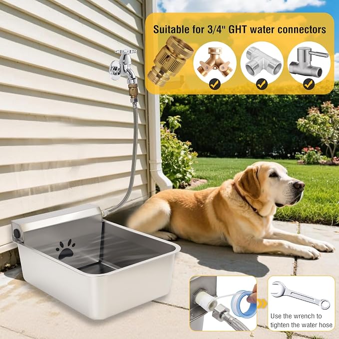 5Gal/20L Automatic Water Dispenser for Dogs,Large Size Stainless Steel Bowl,Self Filling Auto Water Bowl Outdoor for Livestock Animal Drinking