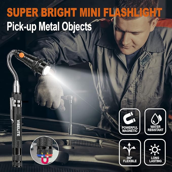 Magnetic Pickup Tool and 6 in 1 Multitool Pen with Touch Screen Stylus, Rulers, Bubble Level, Flathead, Phillips Screwdriver, Ballpoint Pen, Fathers Day Dad Gifts, BIrthday Gifts for Men, Dad, 2Pack