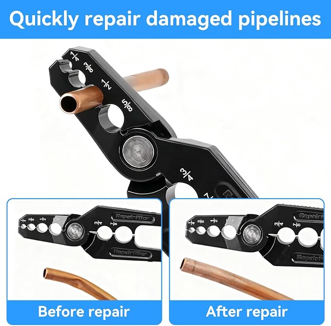 Copper Tube Rounder, Manual Pliers Tool Flat Tube Repairer Pliers Copper Pipe Rounder with 6 Hole Fits 1/4" 3/8" 1/2" 5/8" 3/4" 7/8" Pipes