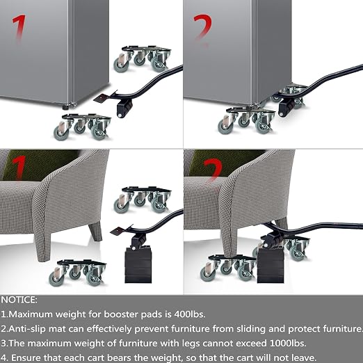Furniture-Dolly-Furniture-Movers-with-5-Wheels, Furniture Sliders Large Size Carbon Steel Panel Lifter Tool for Moving Heavy Furniture, Furniture Dollies with 2 Brakes, Max Capacity 3335 Ibs