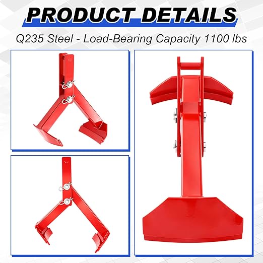Vertical Drum Lifter 55 Gallon, 1100 Lbs Capacity Clamp for Steel & Plastic Barrels, Heavy Duty Material Handling Equipment, Secure Hydraulic Drum Grabber (Standard)