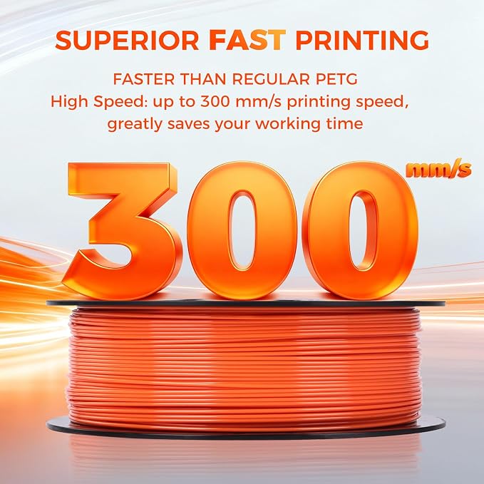 Sovol 3D Printer Rapid PETG Filament 1.75mm 1KG (2.2lbs), High Precision, Strong Toughness, Wiring Tightness, Dimensional Accuracy +/- 0.03 mm, 3D Printing High Speed PETG Filaments, Orange