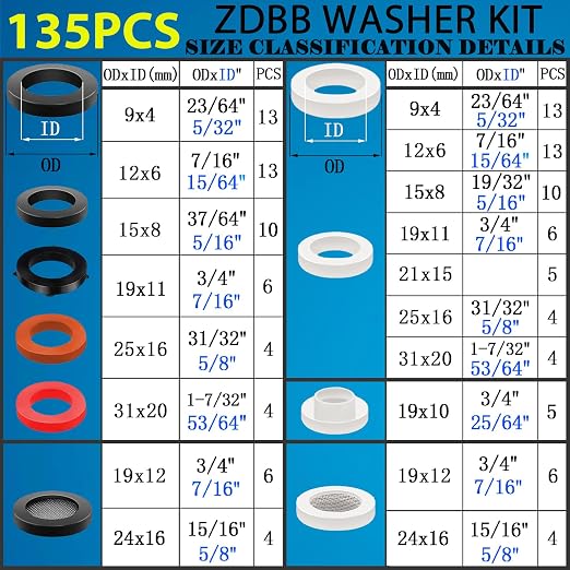 ZDBB 1555 PCS 32 Size O Ring Kit+16 Size Rubber Washers Assortment Kit for Plumbing Faucet Water Pipe Garden Hose Washers Shower Heads Gasket Repair and Air or Gas Connections