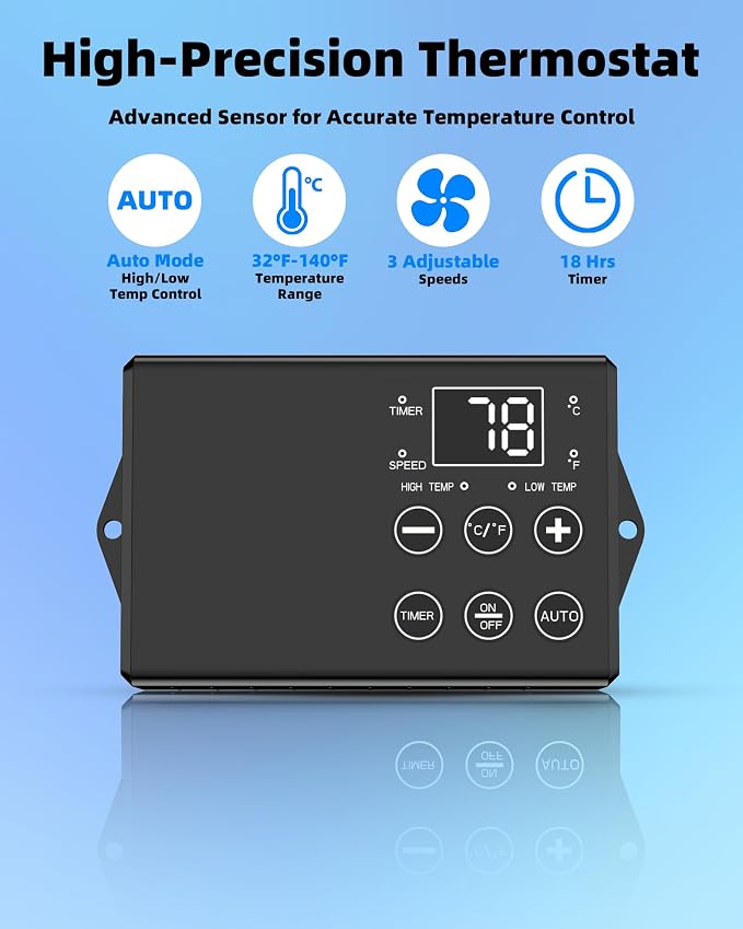 10 Inch Upgraded Shutter Exhaust Fan with Thermostat & Remote Control, Automatic On/Off by Temperature, 890 CFM Wall Mounted Garage Fan for Attic, Greenhouses, Sheds, Chicken Coops & Shops