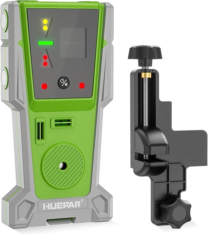 Huepar LR-8RG Laser Receiver, Compatible with All Huepar and Pro Laser Levels with Pulse Mode, ±1/17 In, Up to 200Ft, Green & Red Beams Laser Detector, Two-Sided LED Prompt, Magnet, Clamp Included