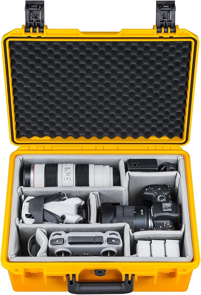 Lykus PVC1 Waterproof Hard Camera Case with Padded Dividers for Cameras, Lenses, Dual DJI Mavic/Air/Mini/Flip drones