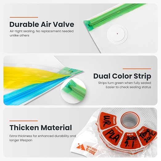 3D Printer Filament Storage Bags – Vacuum, Moisture-Proof & Dustproof, Humidity Resistant, Reusable (13 x 15 Inches, 5 Bags)