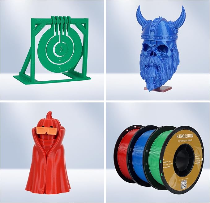 Kingroon PLA 3D Printer Filament, 12Rolls, Dimensional Accuracy +/- 0.03 mm, 12kg Spool(26.4lbs), 1.75 mm，Black White Grey Red Green Yellow Purple Skin Blue Silver Pink Orange