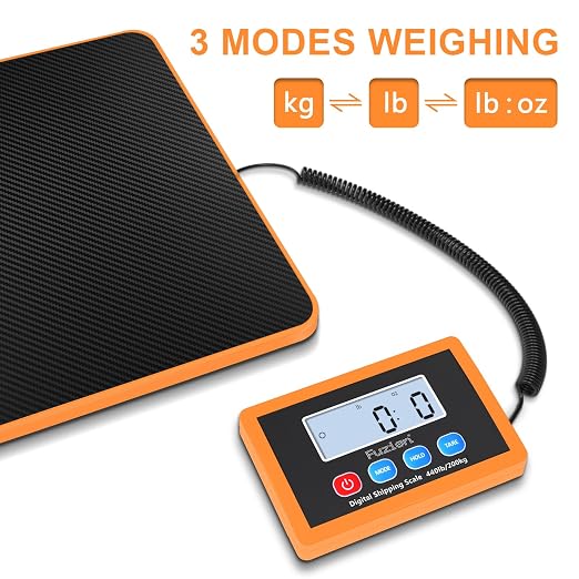 Fuzion Shipping Scale, 440LB x 10g Accurate Digital Postal Scale, Hold/Tare | Carbon Fiber Platform, Digital Shipping Scale for Packages, Luggage, Mailing, Small Pet, Battery & AC Adapter Included