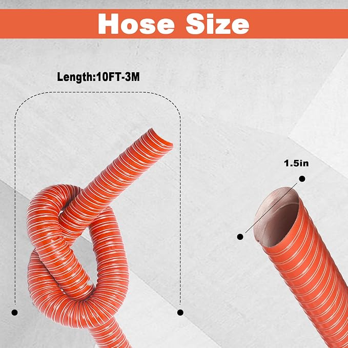 NOWBALL 1.5in Automotive Air Duct Hose, Length 3 Meter-10ft, 1.5" Silicone Flexible Cooling Ducting, 38mm High Heat Brake Exhaust Hose for Car, Garage, Dryer Air System