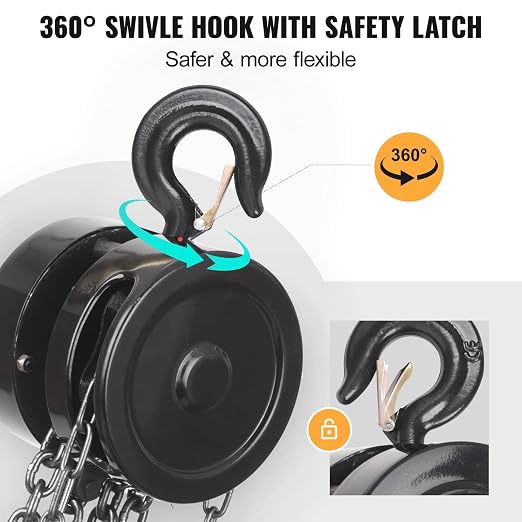 Hand Chain Hoist, 2 Ton/4400 lbs Capacity, Heavy Duty Steel Chain Fall Hoist with 10 Ft Lifting Height, Manual Chain Block Hoist with 2 Chain Hooks for Lifting in Transport & Workshop