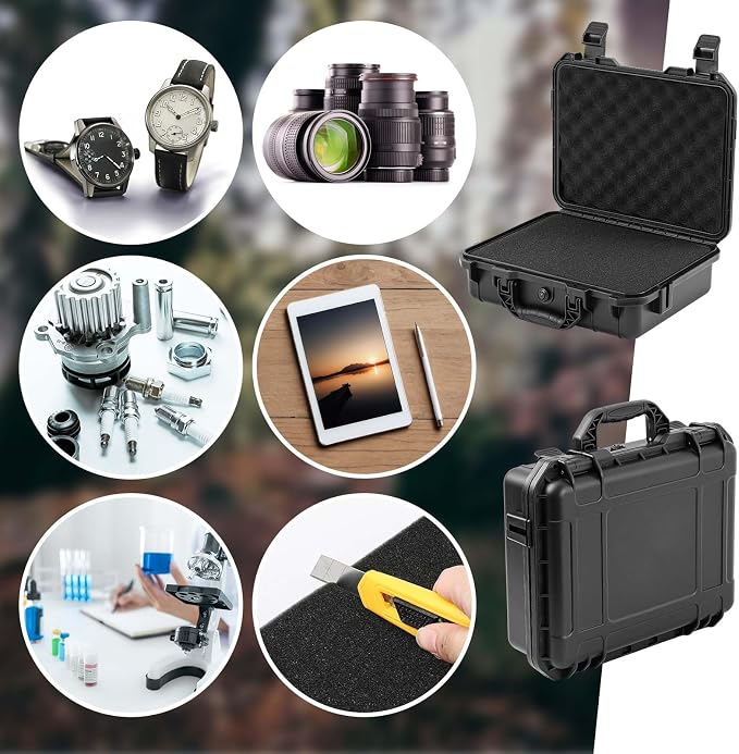 Relaxweex 1 Pcs Waterproof Hard Case with DIY Customizable Foam Insert Portable Protective Case with Knife for Camera Drones Equipments Tools Test Instruments(Black,11 x 9 x 6 Inch)