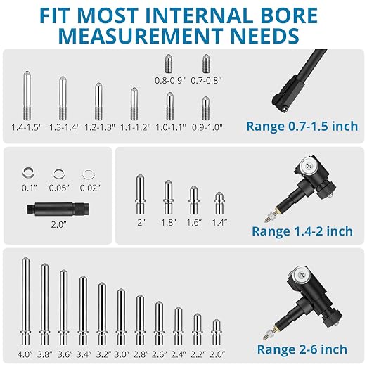 AUTOUTLET Digital Dial Bore Gauge, 0.7"-6" Measurement Range, 0.0005" Precision Dial Bore Gauge with 23Pcs Anvils & ABS Storage Case, 6” Deep Hole Measurement for Cylinder, Engine, Machining