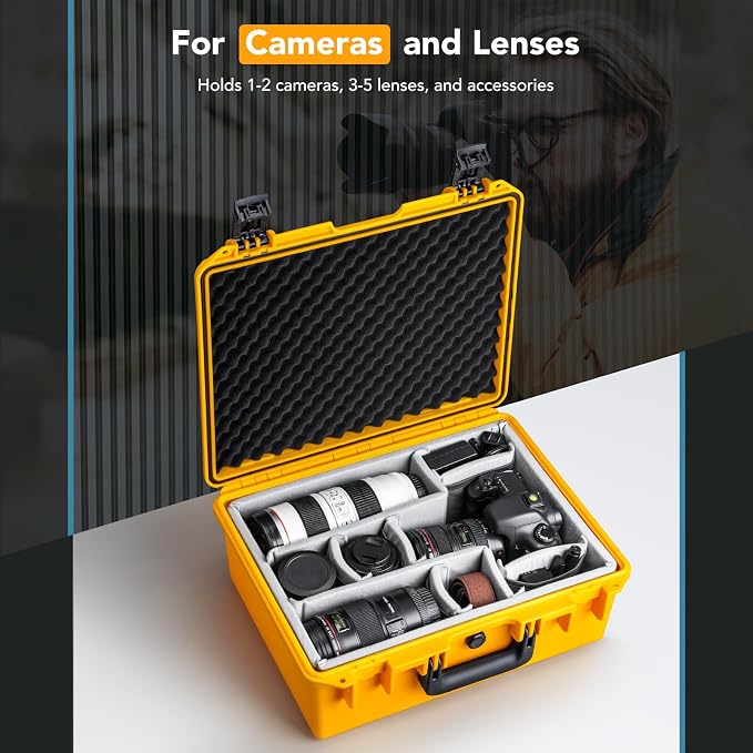 Lykus PVC1 Waterproof Hard Camera Case with Padded Dividers for Cameras, Lenses, Dual DJI Mavic/Air/Mini/Flip drones