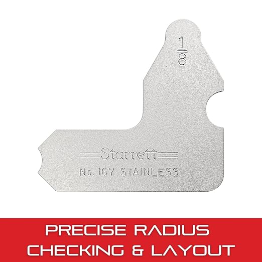 Starrett Individual Radius Gage for Both Convex and Concave Radii - Ideal for Carpenters and Constructions - Stainless Steel, 1/8" Radius Gage, Inch Reading - 167-1/8