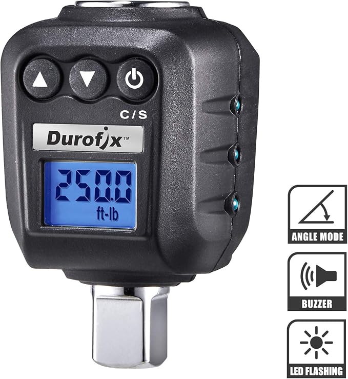 Durofix RM604-4A 1/2'' Digital Torque Adapter, 25-250 ft-lbs, Max 720° Rotation, Buzzer & LED Notification, ISO 6789 Certified with Calibration Certificate