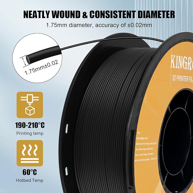 Kingroon High Speed PLA Bundle 3D Printer Filament 1.75mm, 3D Printer Rapid Filament for 30-600mm/s Hyper Printing Filament, Dimensional Accuracy +/- 0.03 mm, 10 kg Plastic Spool (22lbs（Black）