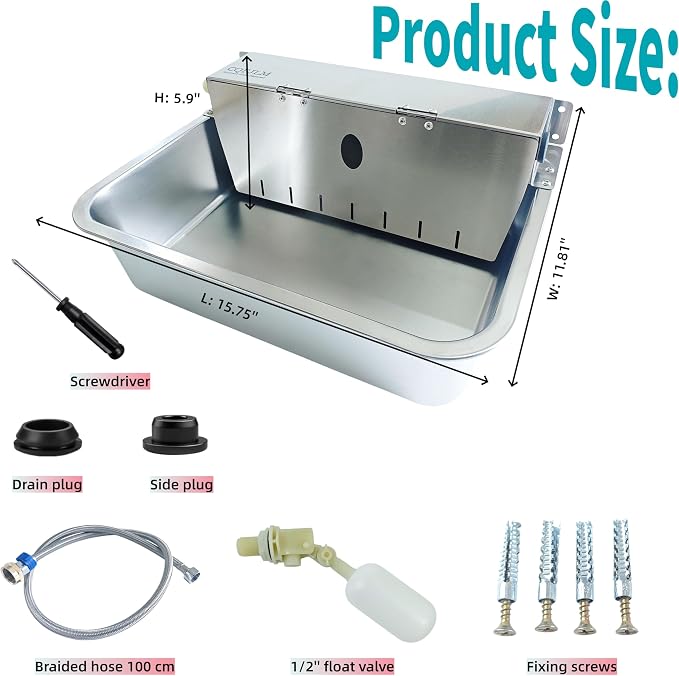 Automatic Dog Water Dispenser Outdoor Self Filling Water Bowl,Flip Cover & Wall-Mounted Design,Suitable for Cats,Dogs,Chickens Ducks Other Poultry,Suitable for Indoor & Outdoor Use