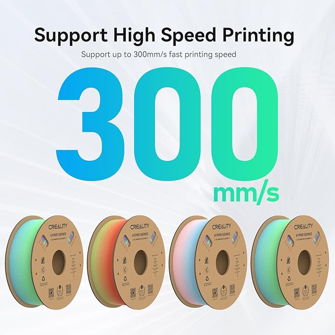 Creality Hyper PLA Filament 1.75mm, 30-300mm/s High Speed 3D Printer Filament, Dimensional Accuracy +/-0.02mm, Fit Most FDM 3D Printers, 4 Pack 1kg Spool(2.2lbs), Rainbow