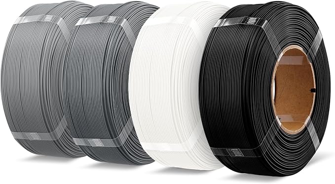 OVERTURE 4KG Bundle High Speed Refill PLA+ 3D Printer Filament 1.75mm, Upgraded Rapid Enhanced Toughness & Stability, 4 Pack 1kg (2.2lb) Refilament for Bambu Lab (Black+White+Space Gray+Light Gray)