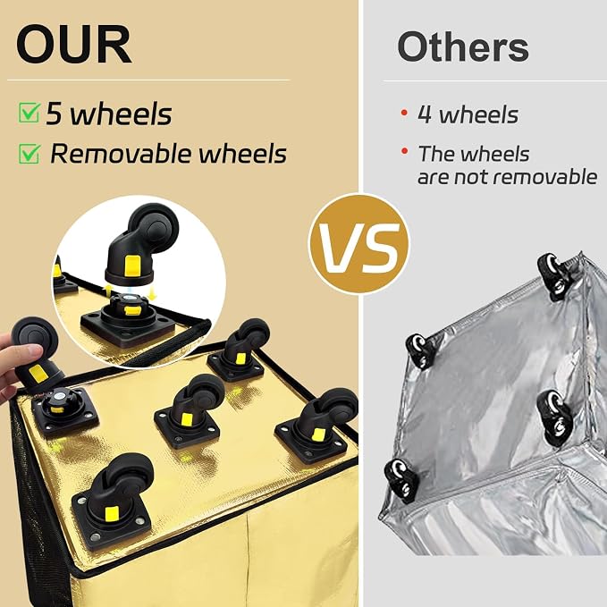 Reusable Grocery Bag on 5 Wheels, Foldable Rolling Tote Bag with Handle and Zipper Cover, 4 Pockets, Heavy Duty Shopping Cart for Laundry, Market & Travel (Gold 67L)