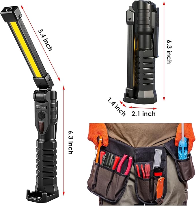 Led Work Light Magnetic, 7 Modes & 180°Rotate Rechargeable Led Work Light, Portable COB Flashlight with Strong Magnet, Mechanic Light for Car Repair, Camping, Emergency, Tool Gifts for Men Him (2)