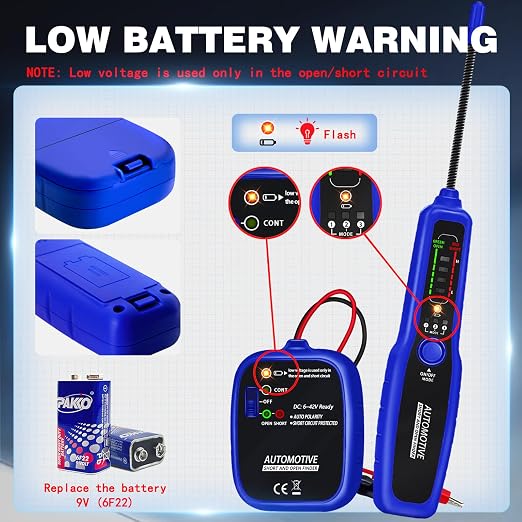 Automotive Wire Tracer Electrical Open & Short Finder Circuit Tester Wire Breaker Finder Fault Probe Kit Cable Toner Wire Tracker Continuity Test for DC 6-42V