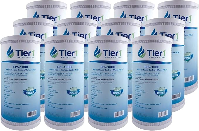 Tier1 5 Micron 10 x 4.5 Water Filter | Whole House Carbon Block Filter Replacement Cartridge | Replacement for Pentek EP-BB, EP5-BB, 155548-43, CG5-104, EV910805 | 4.5 x 10 Water Filter (12-Pack)