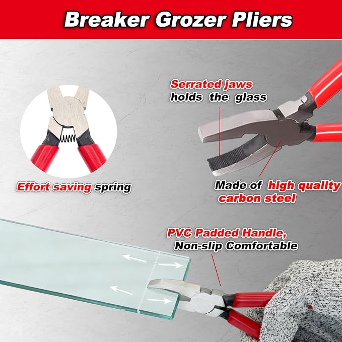 Glass Cutters Tools 24pcs Stained Glass Kit, with Wheeled Glass Nippers,Running Pliers,Breaker Grozer Pliers, Glass Cutter Head 2-20mm, Stained Glass Supplies for Mosaic,Glass,Tile Cutter