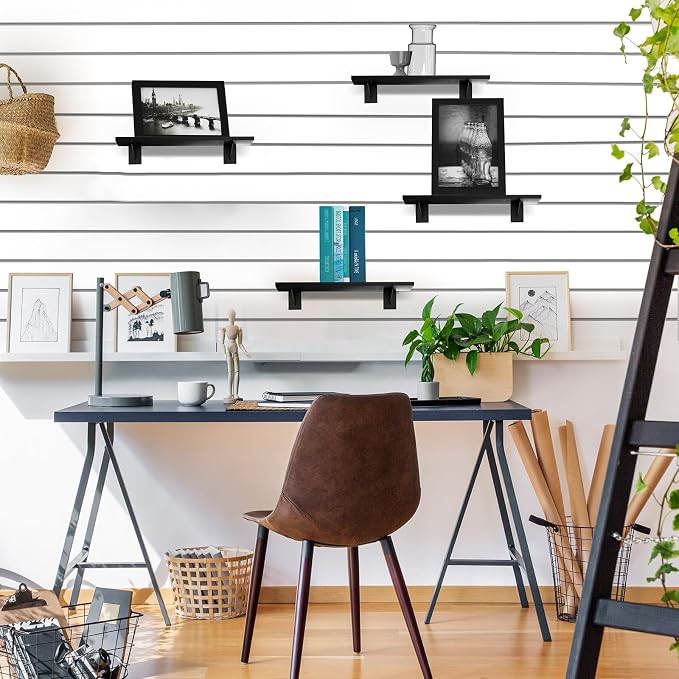 4 Pack Large Wooden Slatwall Shelf, 24 x 12 Inch Slatwall Shelves with Metal Brackets Heavy Duty Slat Wall Shelving Accessories for Garage Home (4, 23.6" D x 11.8" W x 0.8" H)