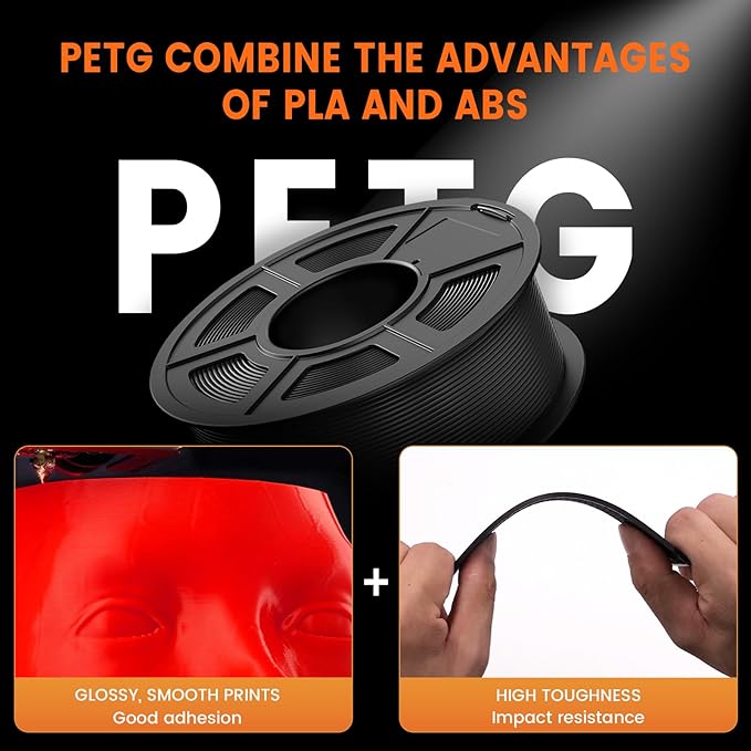 TECBEARS PETG Filament 1.75mm, 3D Printer Filament PETG Filament Bundle 4-Color, Strong Toughness, 4 * 1KG(1320M) Filament High Precision, Dimensional Accuracy ±0.02mm, Blue+Red+Orange+Grey