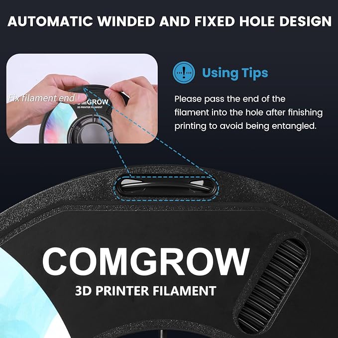 Comgrow PLA 3D Printer Filament, 3D Printer PLA Filament 1.75mm, Dimensional Accuracy +/- 0.02 mm, 1KG Spool PLA Black