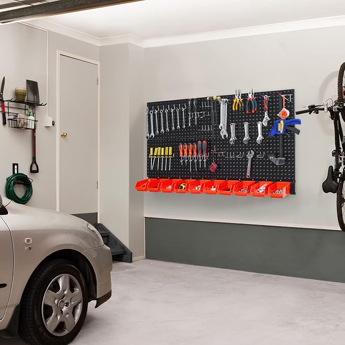 Ultrawall Pegboard Wall Organizer, Black Metal Pegboard Panels, Garage Storage System with Hooks and Storage Bins, 59pcs