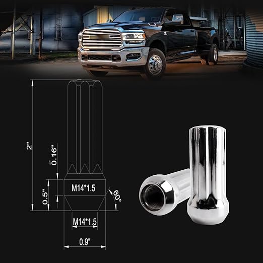 14x1.5 Lug Nuts, Chrome 32PCS 7 Spline Large Acorn Seat Lug Nuts Replacement for Ram 1500 2500 3500, F-150 F-250 F-350, Expedition