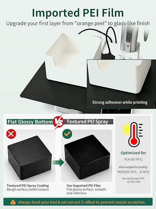 Upgraded Cold Plate & Smooth PEI Build Pate for Creality Hi Combo 280x265mm,Double Sided Textured Smooth Spring Steel Sheet Printed Bed Removable Platform for Creality Hi 3D Printer