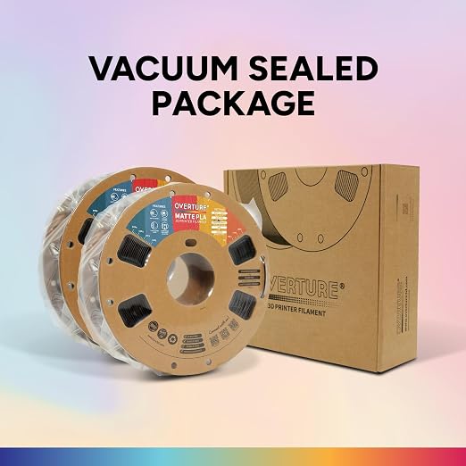OVERTURE 2KG Bundle Matte PLA, Low Warp & Matte Surface 3D Printer Filament | Frosted Matt Finish Hides Layer Lines, 2 Pack 1kg Spool (2.2lbs) Cardboard Spool (Matte Black & Light Brown)