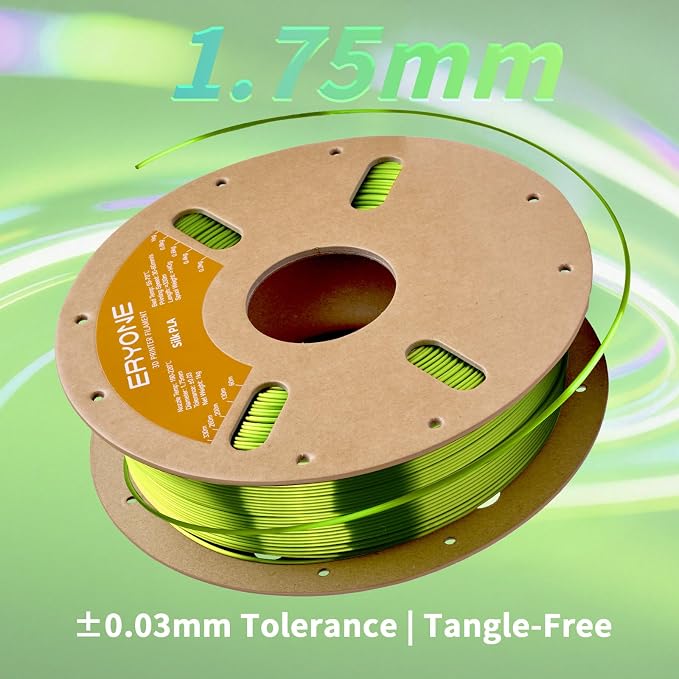 ERYONE Silk PLA Filament for 3D Printer 1.75mm +/- 0.03mm, Shiny Filament 1kg (2.1lbs)/Spool, Neon Green