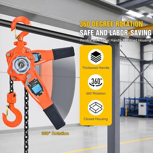 Nilight 3/4 Ton 1650 lbs Manual Lever Chain Hoist G80 Galvanized Carbon Steel with Weston Double-Pawl Brake Auto Chain Leading & 360° Rotation Hook for Garage Factory Dock